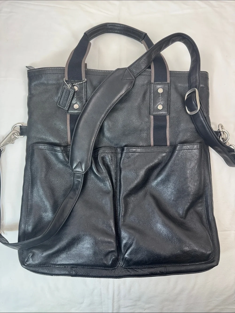 Coach F70558 Black Leather Tote Work Laptop Bag Unisex‎ w/ Strap